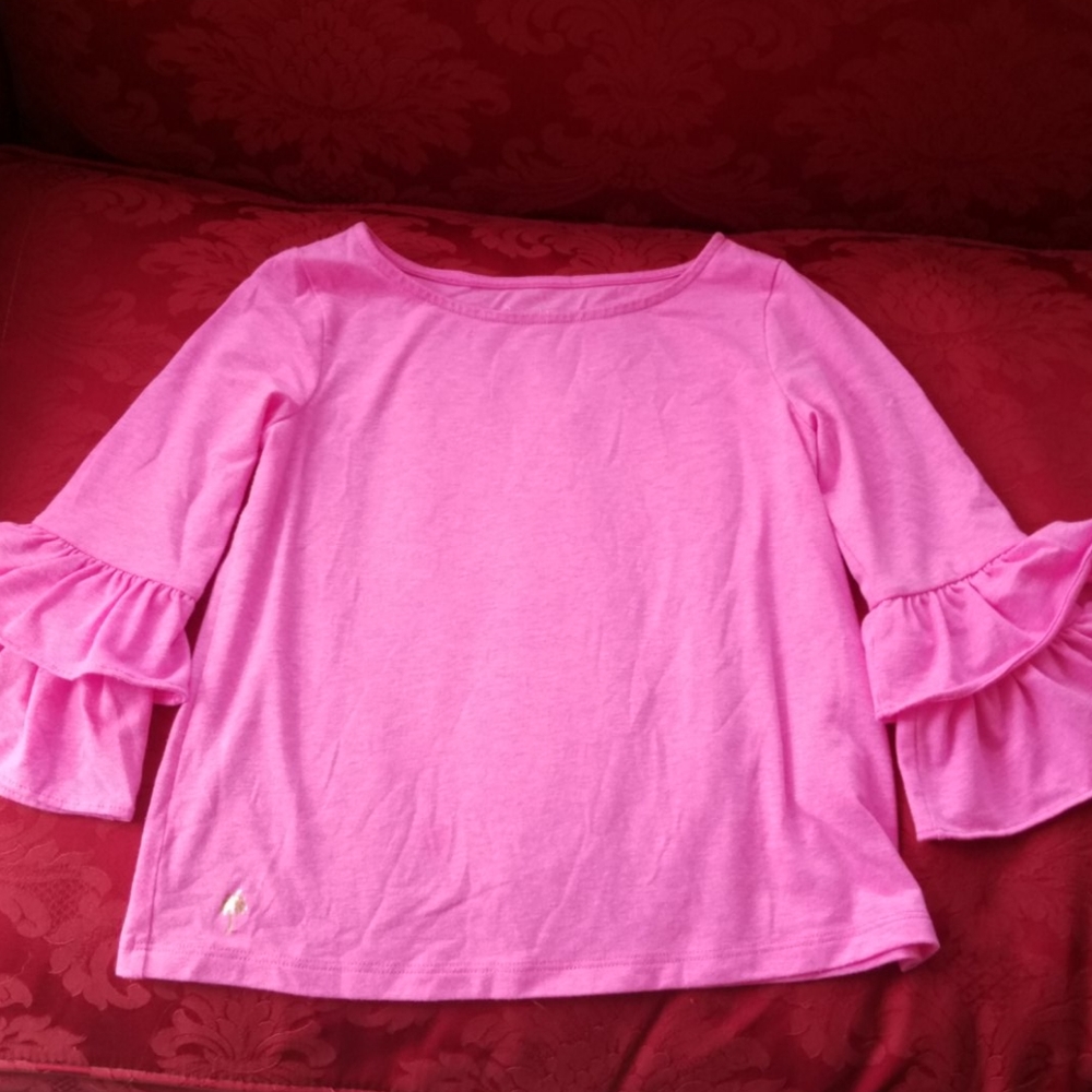 Lily Pulitzer pink ruffled t shirt